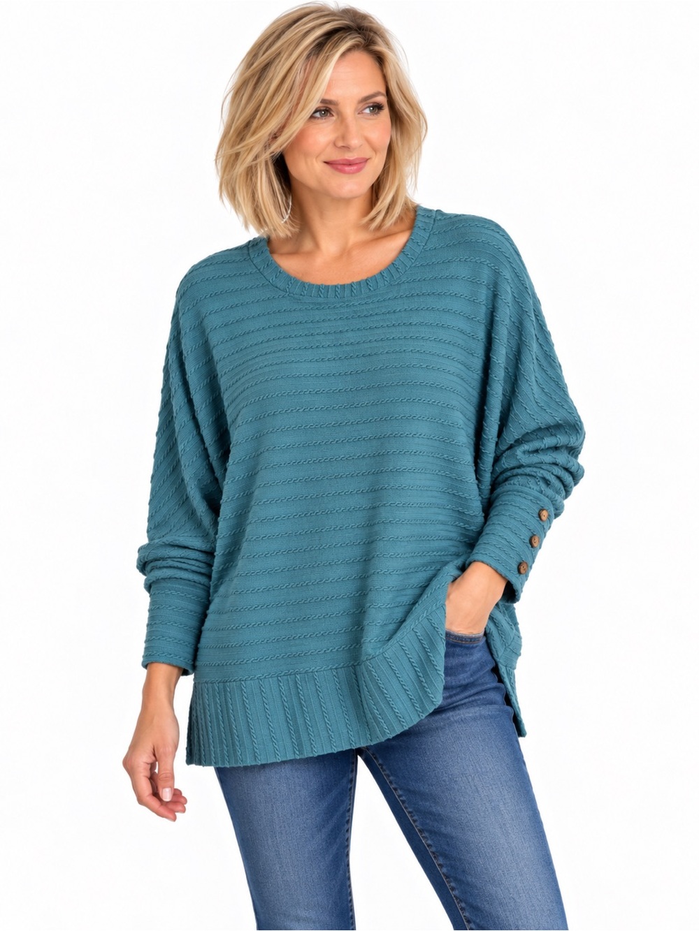 Papa Teal Textured Oversized Sweater – XXL– NWT